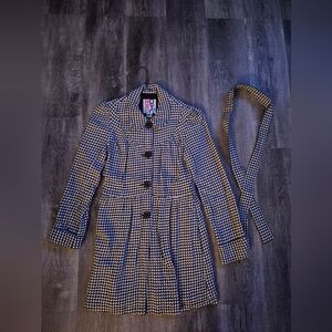 Roxy Houndstooth Puffsleeves Belted Coat
